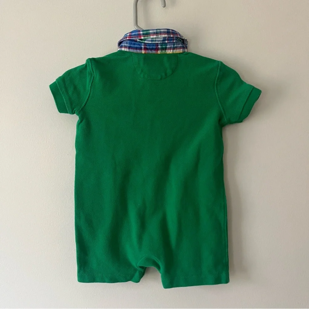 Boys Ralph Lauren Polo Romper 3m Green Plaid Preppy Pony Logo One Piece